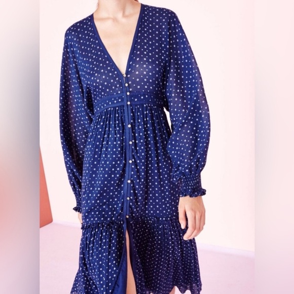 Ulla Johnson Paulette Blue Dress Cotton Size 2 Patterned Floral Ditsy Midi Dress - Picture 4 of 17